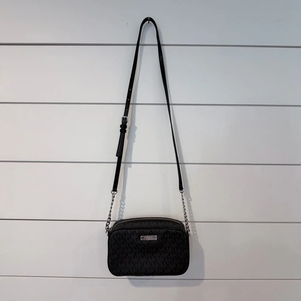 Michael Kors Charcoal Logo Classic Crossbody Bag with Chic Infinity Scarf